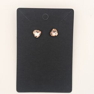 Pink Heart Crystal Stud Earrings Gold Tone Minimalist Womens
